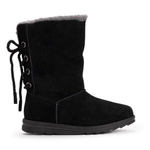 NWT woman’s Muk Luks black suede leather and natural wool warm winter boots sz 7